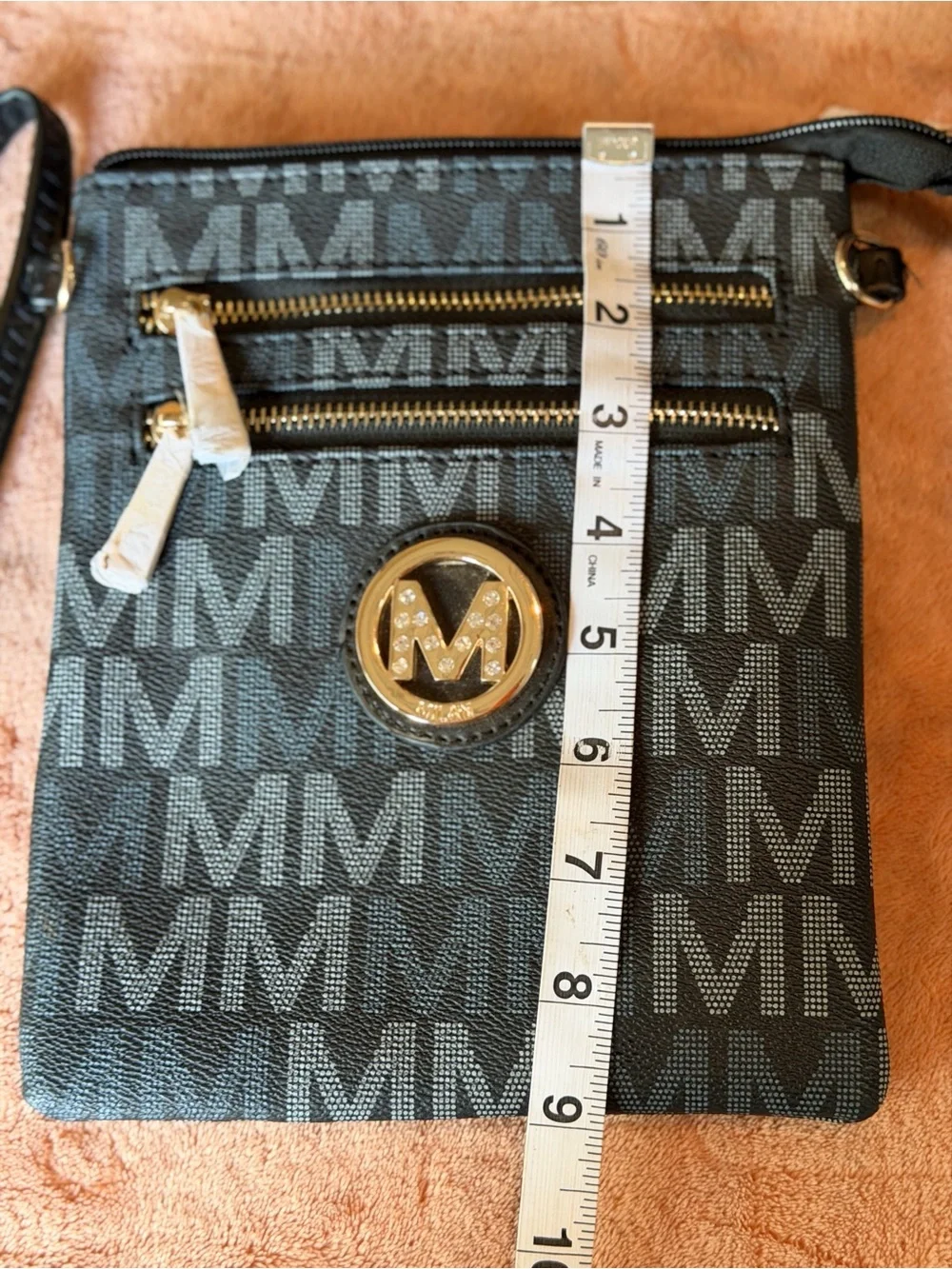 Michael Kors Black and Gray MK Logo Crossbody Bag with Gold Accent